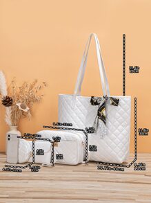 鑽石格紋4件套床上用品 - 白色 - 查看 3