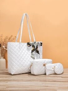 鑽石格紋4件套床上用品 - 白色 - 查看 4