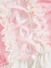 ROMWE Kawaii Contrast Lace Bow Decor Ruffle Trim Lingerie Set - Pink - View 5