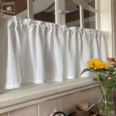 1pc White Window Valance, Japanese Style Polyester Curtain Valance For Kitchen