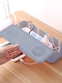 1 Hộp Lưu Trữ Để Bàn Đa Năng, Hộp Lưu Trữ Phích Cắm Bằng Nhựa Màu Xám Đơn Giản Cho Bàn Làm Việc - Xám - Xem 1