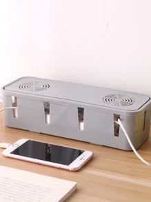 1 Hộp Lưu Trữ Để Bàn Đa Năng, Hộp Lưu Trữ Phích Cắm Bằng Nhựa Màu Xám Đơn Giản Cho Bàn Làm Việc - Xám - Xem 3