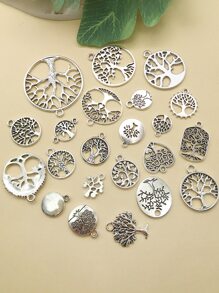 22 cái/bộ Hợp kim rỗng Chi tiết cây Mặt dây chuyền DIY - Bạc - Xem 3