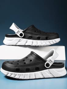 男士鏤空露跟洞洞鞋戶外黑色洞洞鞋 - 黑色 - 查看 1