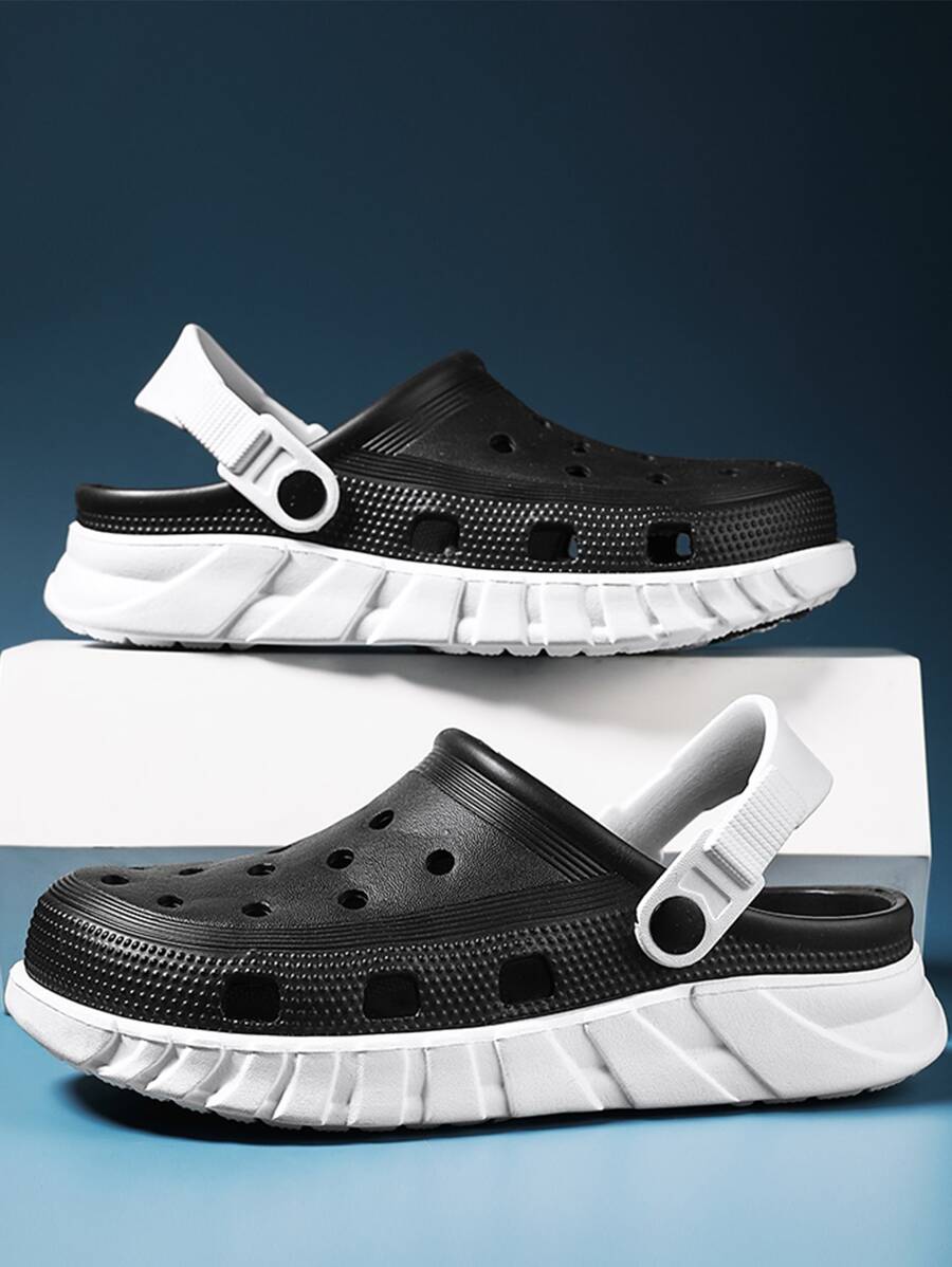 男士鏤空露跟洞洞鞋戶外黑色洞洞鞋 - 黑色 - 查看 1