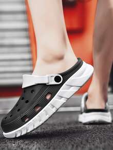 男士鏤空露跟洞洞鞋戶外黑色洞洞鞋 - 黑色 - 查看 3