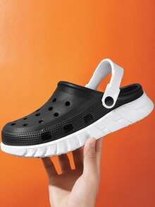 男士鏤空露跟洞洞鞋戶外黑色洞洞鞋 - 黑色 - 查看 4