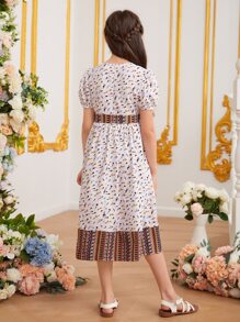 SHEIN Leap Crew 女孩碎花泡泡袖連衣裙 - 彩色 - 查看 2