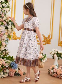 SHEIN Leap Crew 女孩碎花泡泡袖連衣裙 - 彩色 - 查看 6