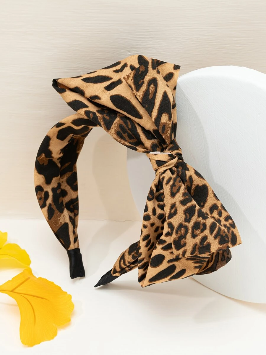 豹紋圖案蝴蝶結裝飾髮箍 - 彩色 - 查看 1