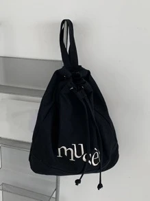 帆布刺繡字母束口背包，旅遊度假肩背包，學生校園背包，大容量，可放筆記本電腦，攜帶方便輕便，適用於青少年女孩、女性大學生，非常適合辦公室、大學、小學、初中、高中、工作、商務、通勤、體育場館和運動場地