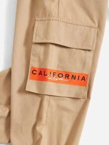 SHEIN 小男童字母補丁細節翻蓋口袋工裝褲