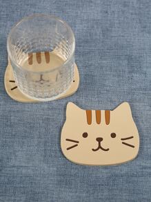 1 pieza PVC con diseño de gato de dibujos animados mesa Taza Portavasos para casa - Amarillo - Ver 3