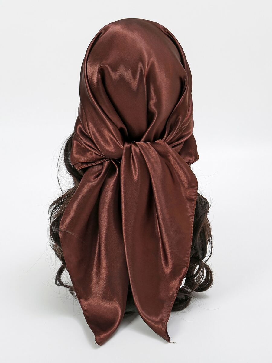 1入固色頭巾女款多用途方形圍巾，頭巾，頭帶，理想裝飾你的造型 - 咖啡棕 - 查看 1