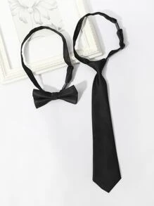 unicolor corbata de lazo & con cordón - Negro - Ver 1