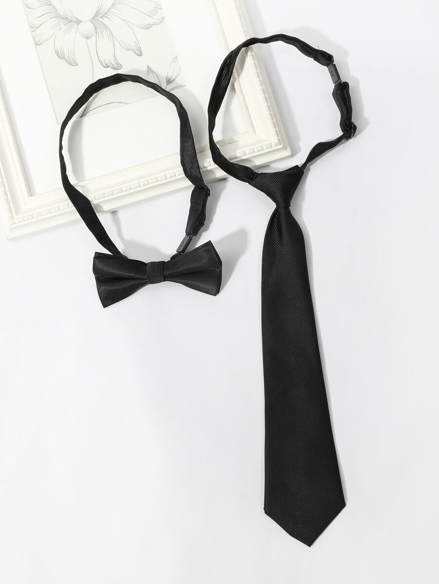 unicolor corbata de lazo & con cordón - Negro - Ver 1