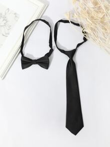 unicolor corbata de lazo & con cordón - Negro - Ver 2