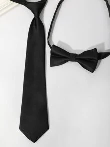 unicolor corbata de lazo & con cordón - Negro - Ver 4