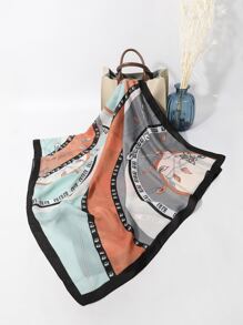 植物圖案圍巾 - 彩色 - 查看 1