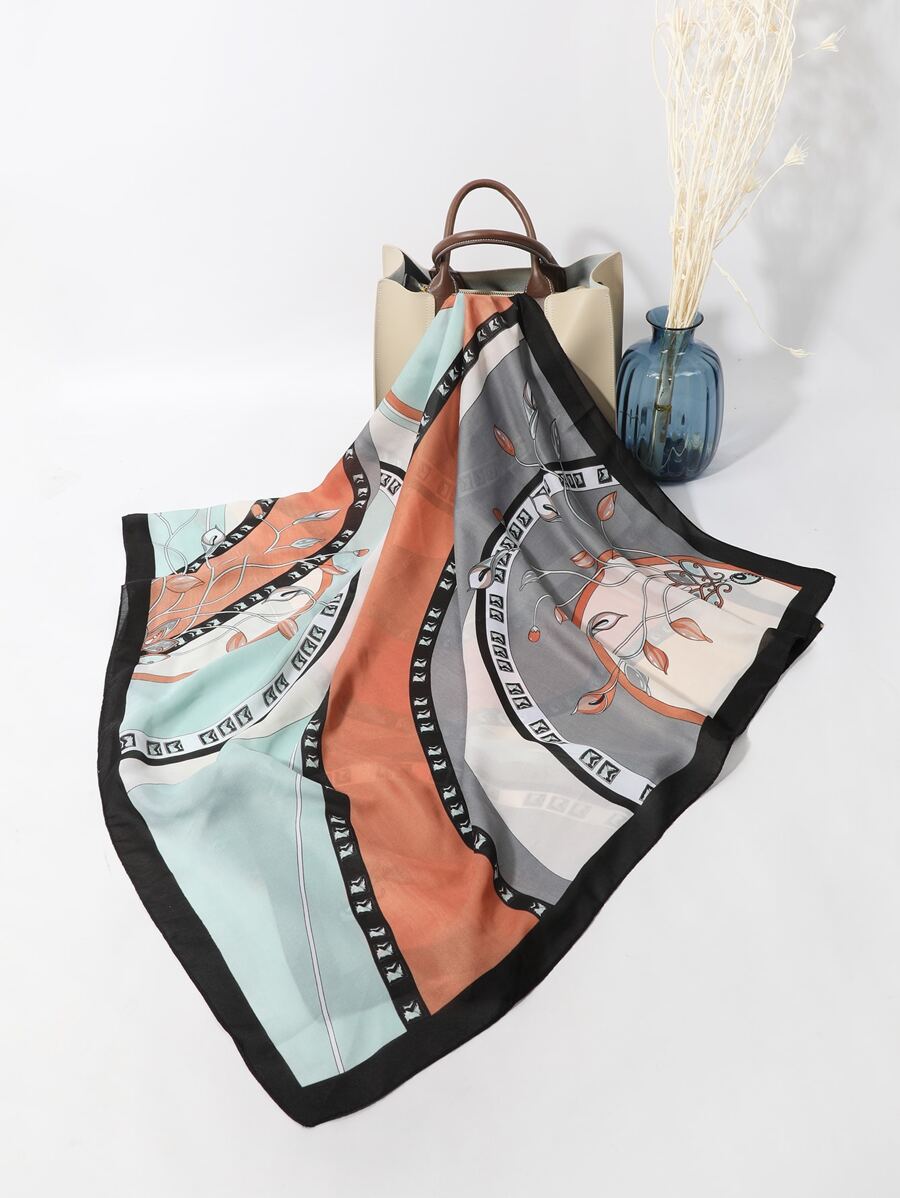 植物圖案圍巾 - 彩色 - 查看 1