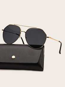 Men's Oceanic Lens Edged Large Frame Metal Double Bridge Retro Fashion Glasses - Black - View 1