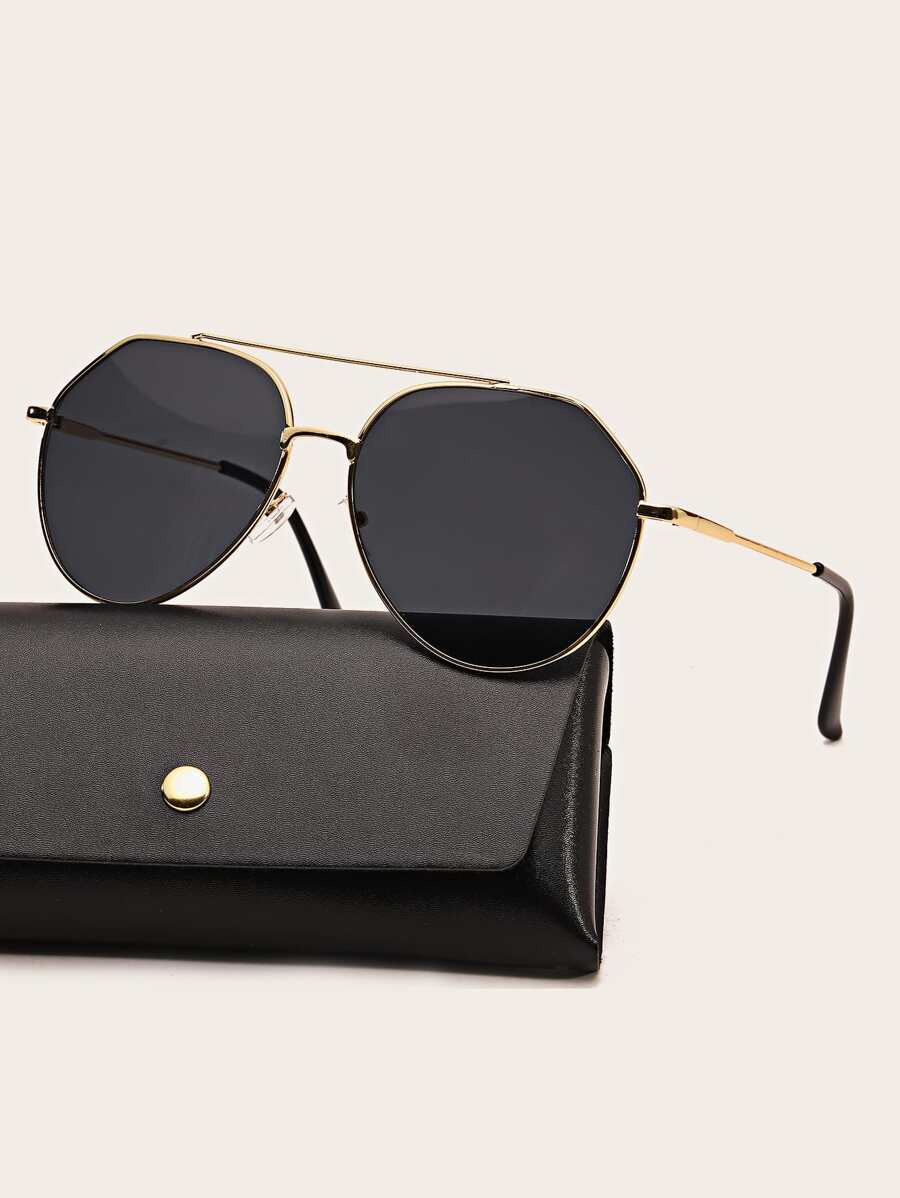 Men's Oceanic Lens Edged Large Frame Metal Double Bridge Retro Fashion Glasses - Black - View 1