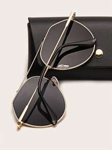 Men's Oceanic Lens Edged Large Frame Metal Double Bridge Retro Fashion Glasses - Black - View 2