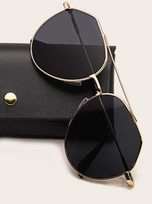 Men's Oceanic Lens Edged Large Frame Metal Double Bridge Retro Fashion Glasses - Black - View 4