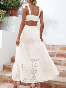 Breezaya Đầm Thắt nút Tranh thêu màu trơn Boho - trắng - Xem 2