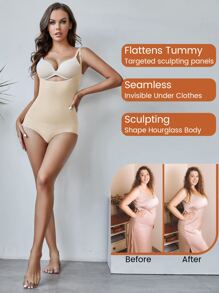 Open Bust Tummy Control Bodysuit Shapewear Sculpting - Màu be - Xem 4