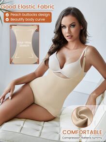 Open Bust Tummy Control Bodysuit Shapewear Sculpting - Màu be - Xem 5