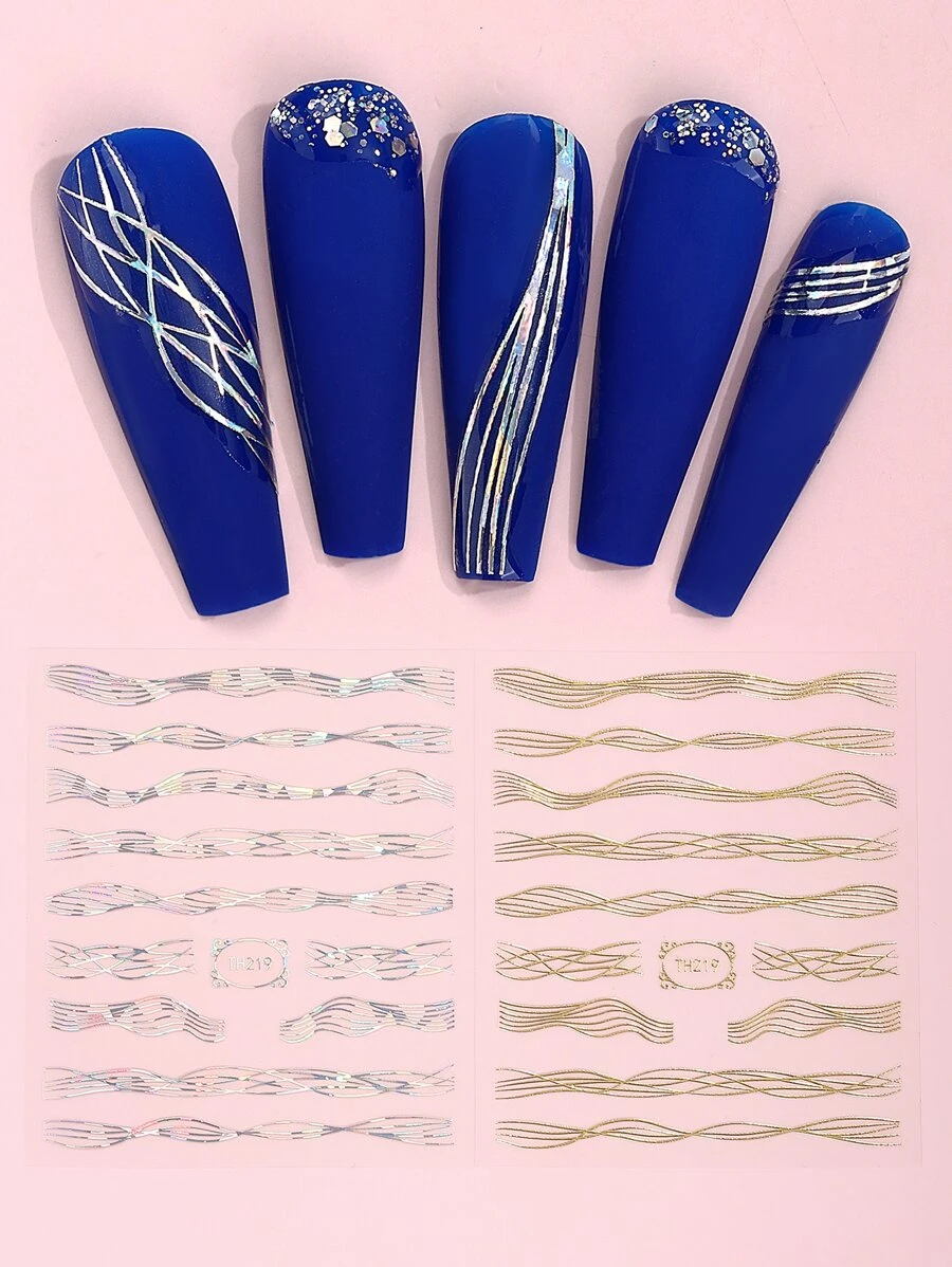 Beauty Sticker 2sheets Striped Nail Art Sticker - Multicolor - View 1