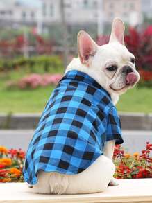 1pc Plaid Pattern Bow Decor Pet Shirt - Blue - View 2