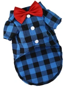 1pc Plaid Pattern Bow Decor Pet Shirt - Blue - View 3