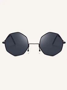 Vintage Polygon Round Ocean Slice Unisex Metal Fashion Glasses - Black - View 5
