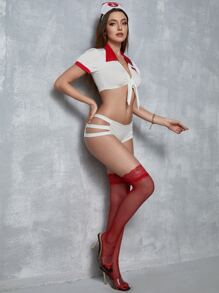 5pack Cut-out Nurse Costume Set With Hat & Stockings - White - View 4