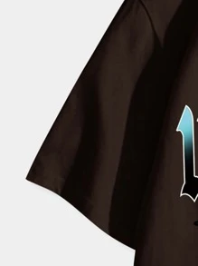 ROMWE MEN Guys Letter Eagle Graphic Tee - Chocolate Brown - View 3