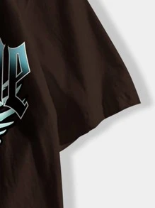 ROMWE MEN Guys Letter Eagle Graphic Tee - Chocolate Brown - View 4