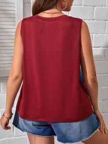 SHEIN LUNE 大碼撞色紐扣細節背心上衣 - 酒紅色 - 查看 2