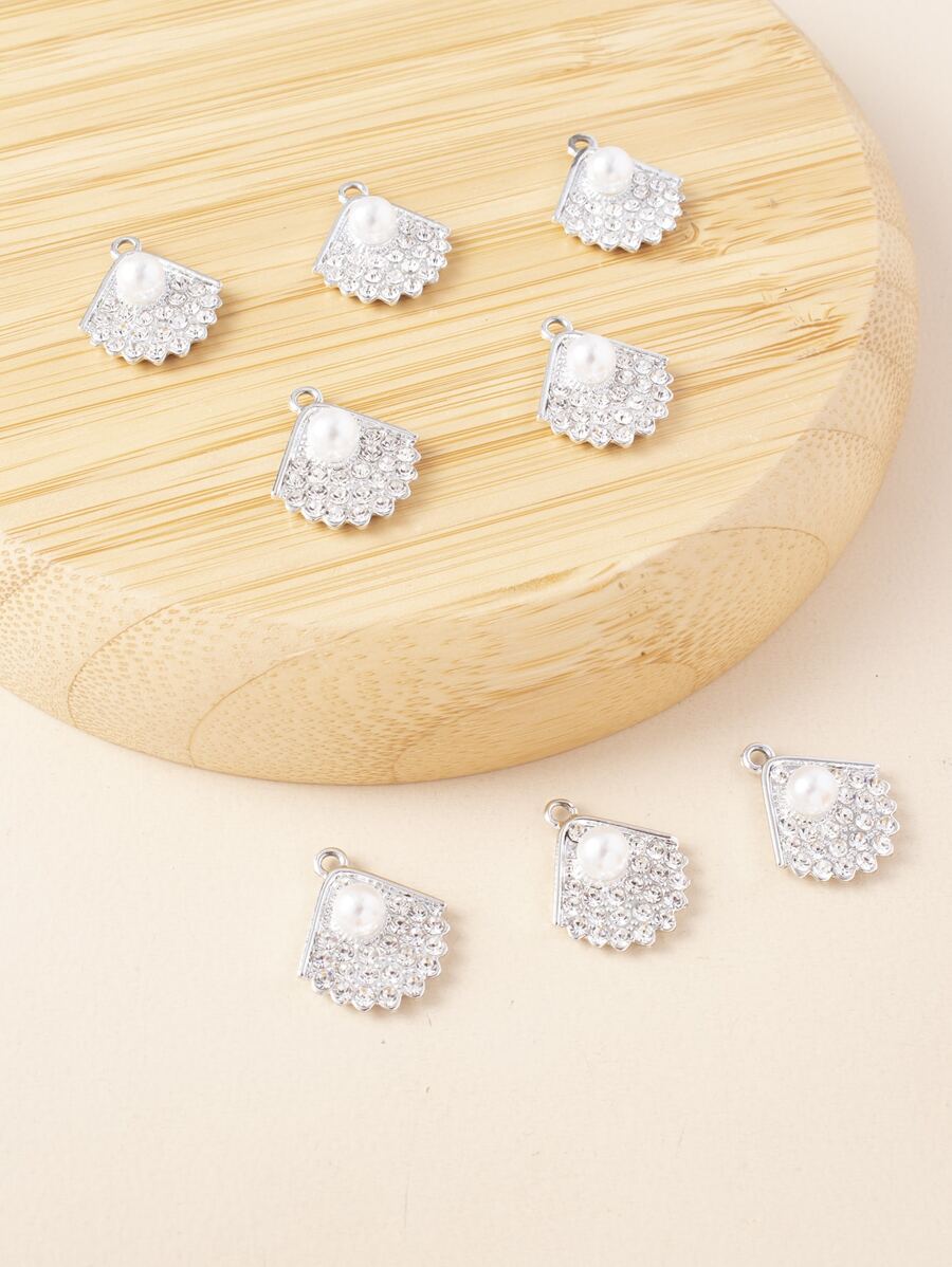 8入組/套人造珍珠裝飾扇DIY吊墜 - 銀色 - 查看 1