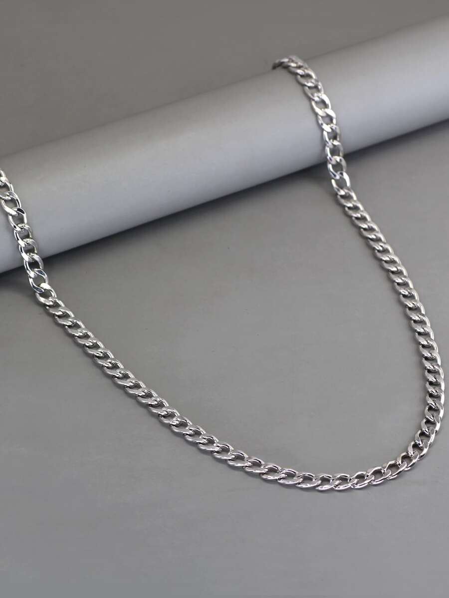 男士極簡鏈條樣式項鍊,適用於首飾類禮品和派對 - 銀色 - 查看 1