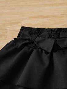 SHEIN Summer,Holiday,Traveler Young Girl Bow Front Layer Hem Skirt - Black - View 4