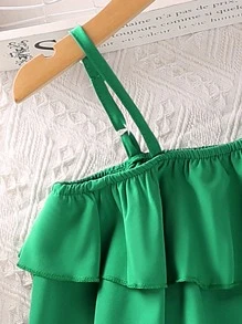 Girls Tiered Layer Cami Top & Trousers - Green - View 3