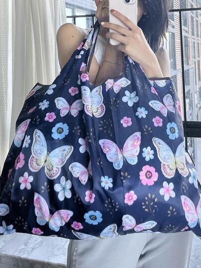 Bolsa de compras con diseño de mariposa, bolsa escolar, de gran capacidad, portátil, plegable, casual clásica, adecuada para adolescentes, mujeres y estudiantes universitarias, perfecta para volver al colegio, universidad, primaria, secundaria, bachillerato, trabajo, negocios, viajes, compras, vacaciones, bolsa con mariposas para San Valentín