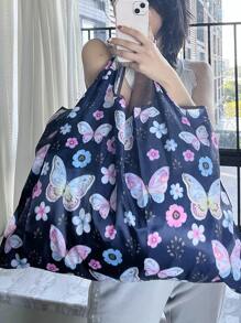 蝴蝶图案购物袋书包，返校，大容量，便携，可折叠，经典休闲，适合少女女大学生，非常适合返校、大学、小学、初中、高中、工作、商务、通勤、购物、度假、时尚蝴蝶包情人节 - 彩色 - 查看 5