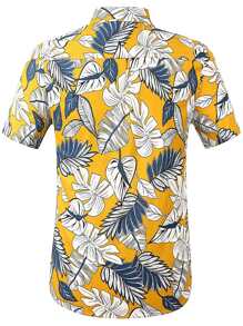 男士熱帶圖案弧形下擺襯衫 - 彩色 - 查看 2