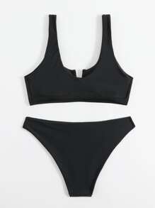 SHEIN Swim Summer Beach V Wired Bikini Set - Black - View 3