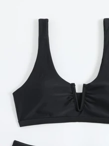 SHEIN Swim Summer Beach V Wired Bikini Set - Black - View 5