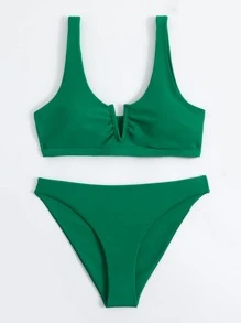 SHEIN Swim Summer Beach V Wired Bikini Set - Green - View 2
