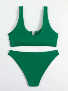 SHEIN Swim Summer Beach V Wired Bikini Set - Green - View 3
